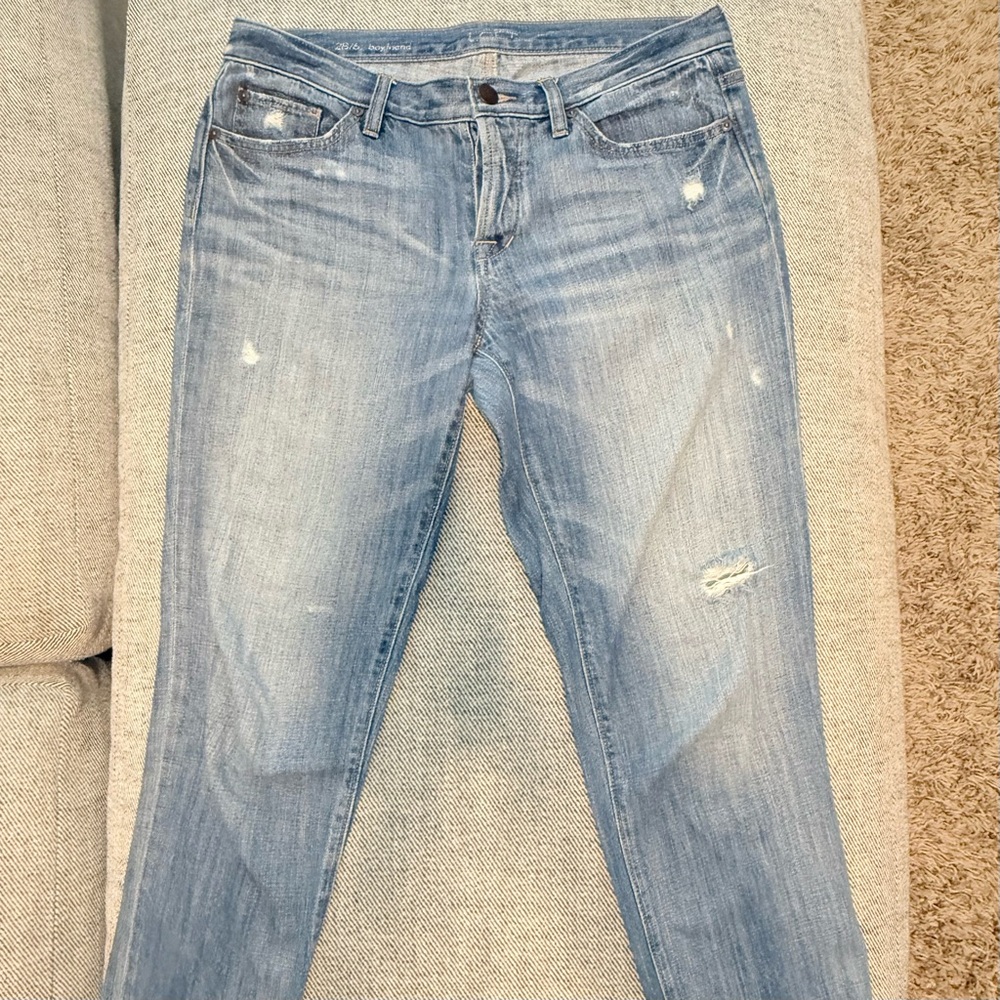 LOFT Blue Straight Leg Jeans with Modern Distressing